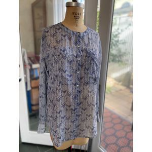 ALC Cotton Blu & White Graphic Print Button Down Long Sleeve Top SZ M  Made USA